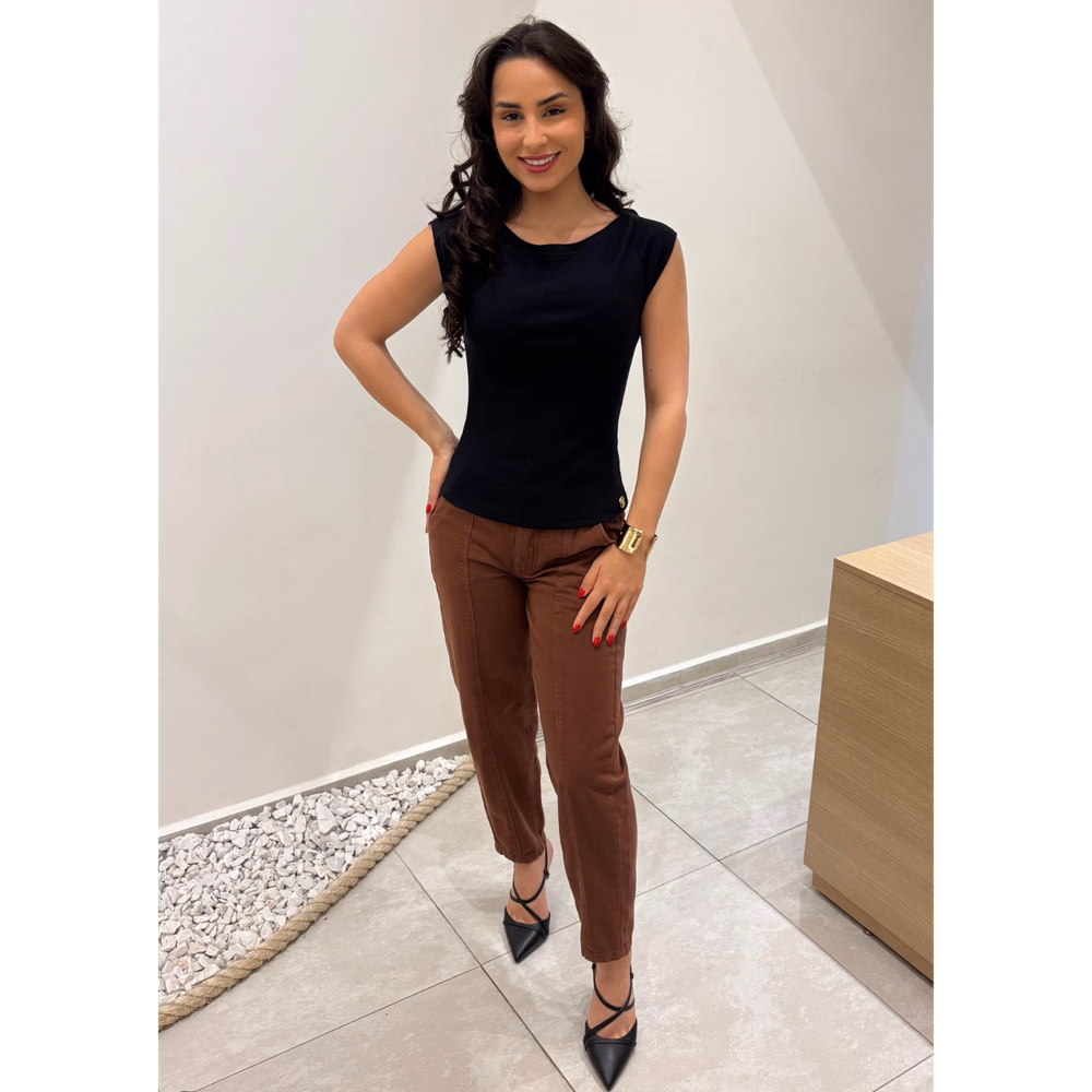 Calça Barrel Em Sarja Alta Miragem