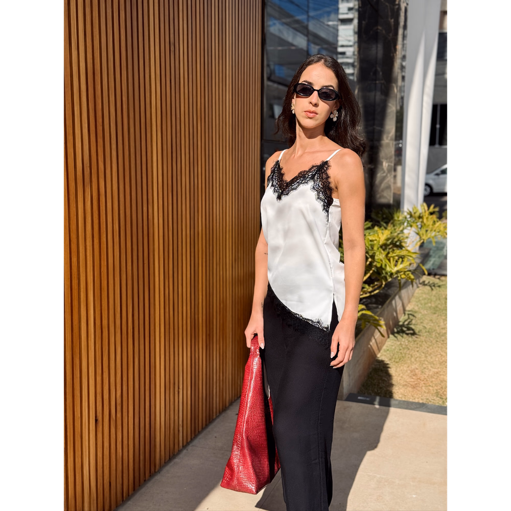 Blusa Alça em Cetim com Renda Sunset