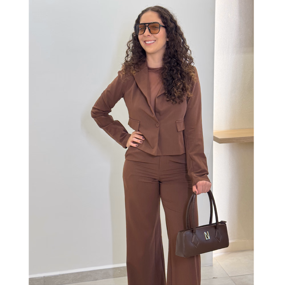 Calça Pantalona Em Sarja Alfaiataria Miragem