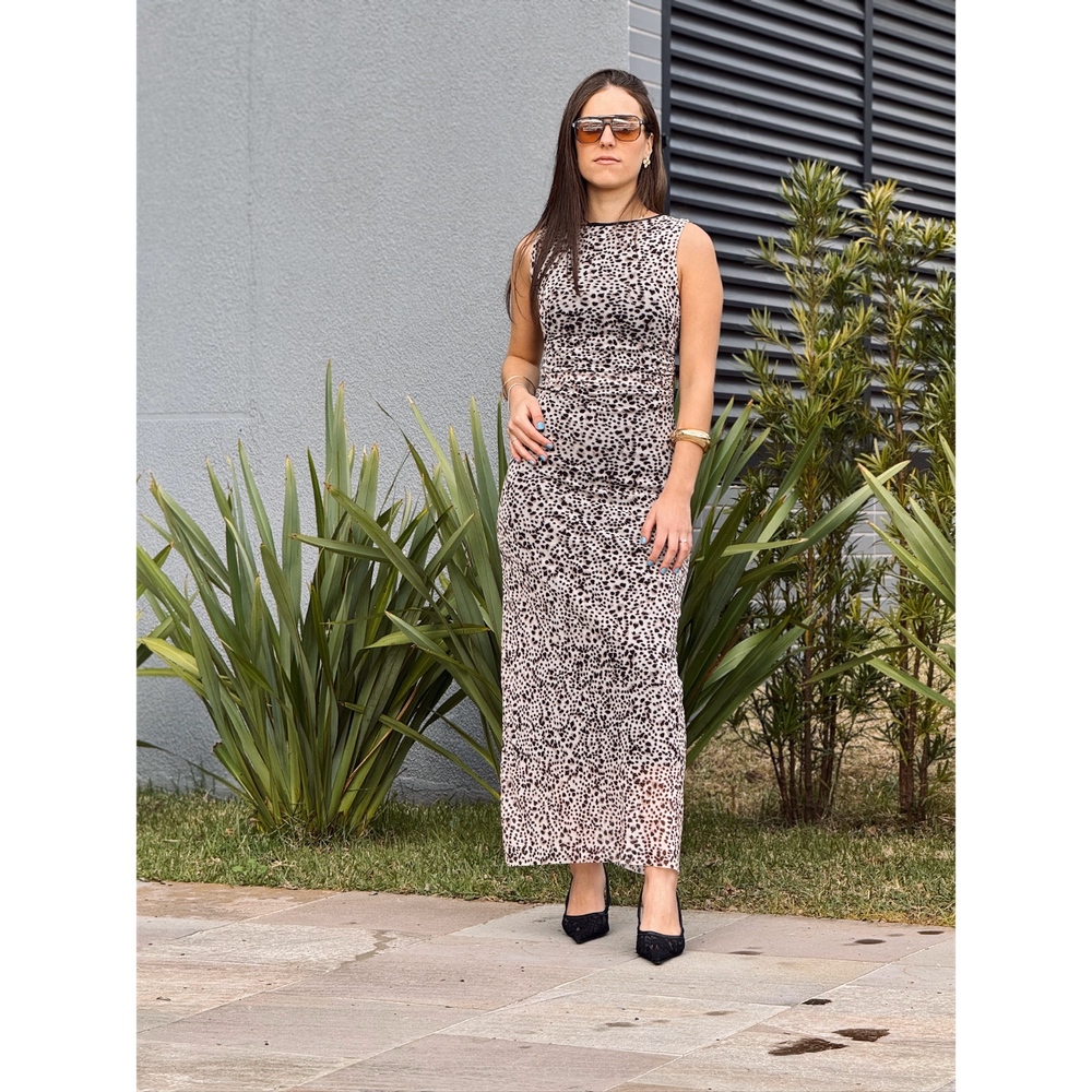Vestido Midi Em Tule Com Drapeado Sunset